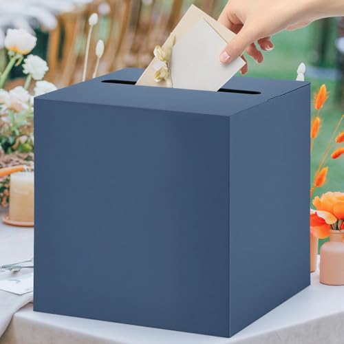 Hooqict Navy Blue Card Box with Slot 10" Wedding Favor Gift Card Box for Party, Reception, Graduation, Birthday, Wedding, Bridal or Baby Shower, Raffle Ticket Money Envelope Holder - color: Navy Blue