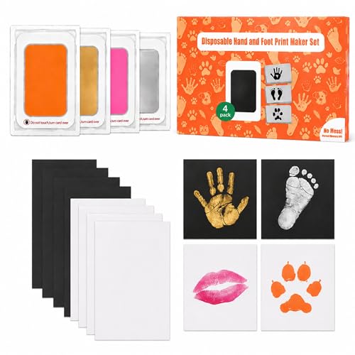 4-Pack Baby Hand and Footprint Kit | Pet Memorial Paw Print Kit,Colorful Ink Pad 4 Pack - color: Colorful