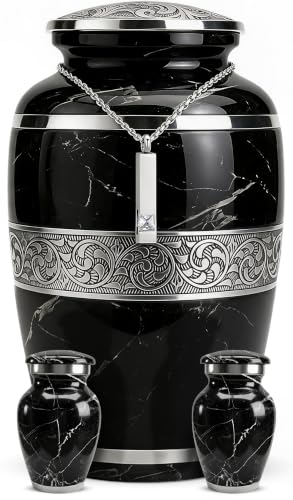 Cremation Urns for Human Ashes Set of 4 - Hand-Engraved Funeral Memorial Urn - Honor Your Loved One with a Timeless Urn for Adult Male & Female (Black)