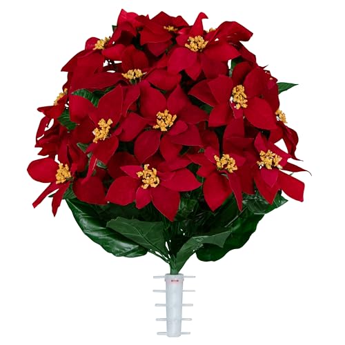 Sympathy Silks Artificial Cemetery Flowers – Christmas Poinsettias, Outdoor Winter Grave Decorations - Red Poinsettia Bouquet - color: Red, size: (1) Bouquet