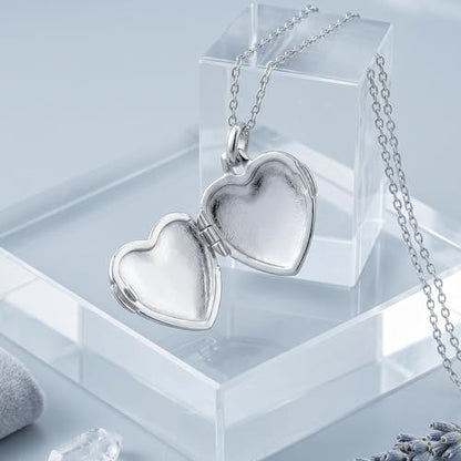 YOUFENG Love Heart Locket Necklace That Holds Pictures S925 Silver Photo Lockets Gifts for Women Jewelry - color: Flower