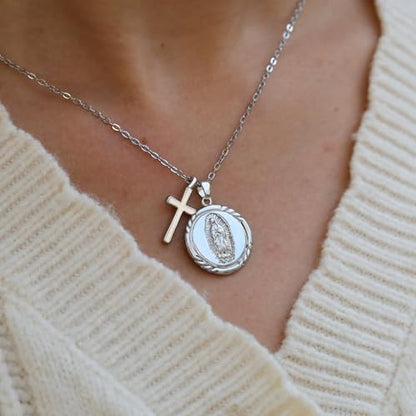 Baydurcan Pendant Necklace for Women Friends Sister Birthday Christmas Gift | Silver Evil Eye Ankh Mary Friendship Dragonfly Hummingbird Snake Turtle Pendant Necklace for Her Just Because Gifts - style: Virgin Mary