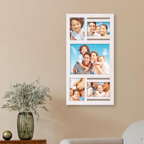 Collage Picture Frame for Wall – White Multi Photo Frame Holds 8x10 and 4x6 - color: White, size: 5 Opening-Mixed