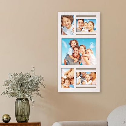 Collage Picture Frame for Wall – White Multi Photo Frame Holds 8x10 and 4x6 - color: White, size: 5 Opening-Mixed
