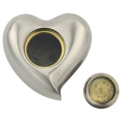 Pewterglow Heart Keepsake Cremation Urn for Ashes, Brass, Silver Urn, Keepsake Sized Cremation Urn, 3 Inches Wide - color: Pewterglow Heart