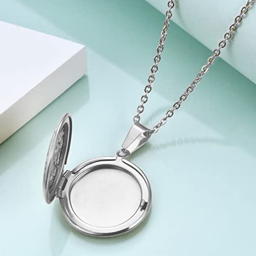 2 Pcs Locket Necklace that Holds Pictures Stainless Steel Locket Pendant Necklace Memory Photo Pendant Necklace for Women Girls - color: Round