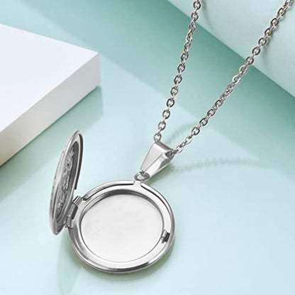2 Pcs Locket Necklace that Holds Pictures Stainless Steel Locket Pendant Necklace Memory Photo Pendant Necklace for Women Girls - color: Round