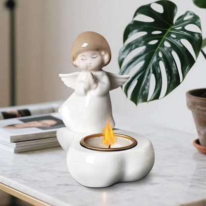 Tealight Candle Holder, Ceramic Angel Candle Holder for Table Display, Decorative Candle Sticks Holder, Tea Light Holder Gift for Party, Thanksgiving & Housewarming (Candle not Included)