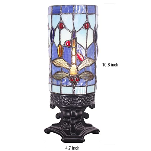 Small Tiffany Table Lamp Blue Dragonfly Style Mini Stained Glass - color: Navy Blue Dragonfly Style