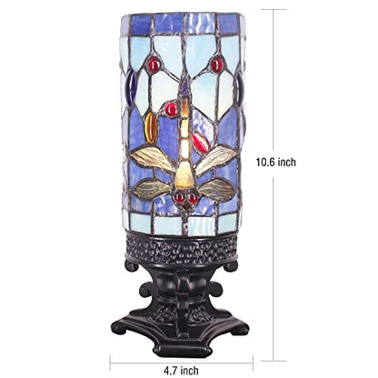 Small Tiffany Table Lamp Blue Dragonfly Style Mini Stained Glass - color: Navy Blue Dragonfly Style