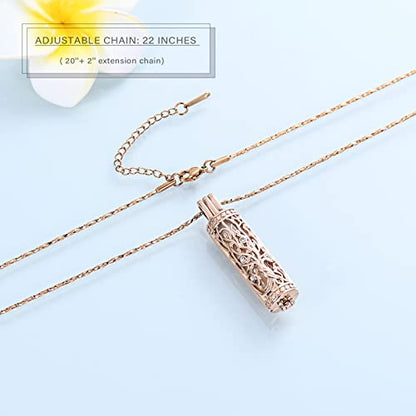 Imrsanl Cremation Jewelry Urn Necklace for Ashes Pendant with Hollow Glass Vial Cylinder Cremation Keepsake Memorial Lockets Ashes Holder for Women Men Pet - color: Tree of Life-Rose Gold