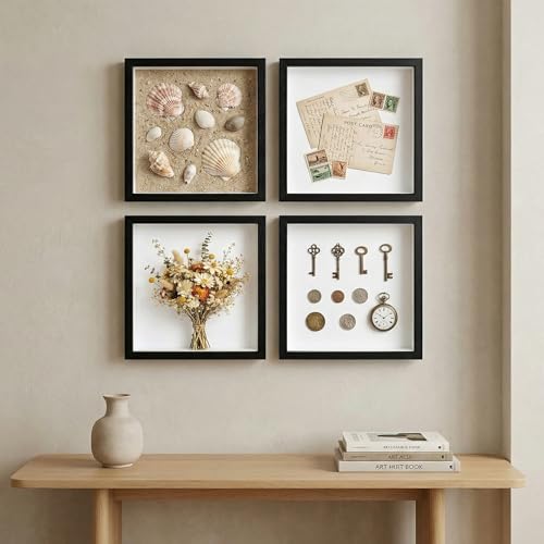 4 Pack Shadow Box Frame Display Cases, 8"x 10" Wood Deep Black Handicrafts Shadowbox for Flowers Jersey Wedding (Black) - color: Black