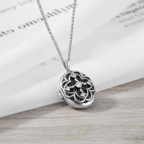 925 Sterling Silver Pictures Locket Necklace for Women Men - color: Black plated 10