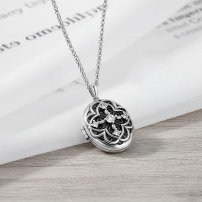 925 Sterling Silver Pictures Locket Necklace for Women Men - color: Black plated 10