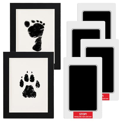 Inkless Paw Print Kit for Dogs Cats, 4 Pack Clean Touch Ink Pads with 8 Imprint Cards, Mess-Free Pet Paw & Nose Print Kit with 2pcs 5 Inch Photo Frames, Pet Memorial Keepsake Gift