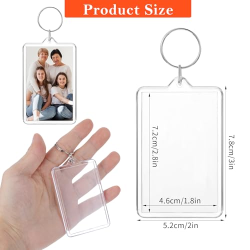 50 PCS Photo Insert Keychains, Acrylic Clear Blank Keyrings Picture Frame Keyring with Split Ring for Personalised Custom and Passport Photo Size, 1.8 Inch by 2.8 Inch