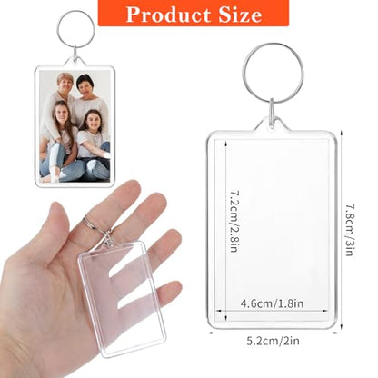 50 PCS Photo Insert Keychains, Acrylic Clear Blank Keyrings Picture Frame Keyring with Split Ring for Personalised Custom and Passport Photo Size, 1.8 Inch by 2.8 Inch