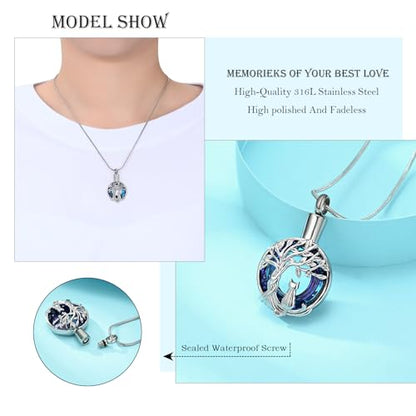 Hearbeingt Tree of Life Cremation Jewelry Paw Print Urn Necklace for Ashes - color: A-Silver