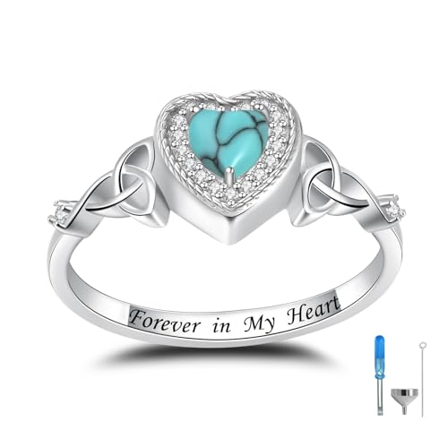 Heart Cremation Ring for Ashes: 925 Sterling Silver Forever in My Heart Carved Urn Keepake Rings Memorial Jewelry for cat and dog 10#