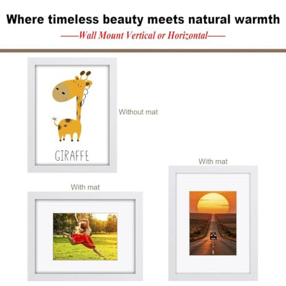RPJC 9x12 Solid Wood Picture Frame Real Glass Cover White - color: White, size: 9x12 mat 6x8