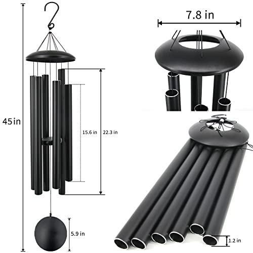 ASTARIN 45 in Memorial Wind Chimes Large with 6 Heavy Tubes - size: 45" Black