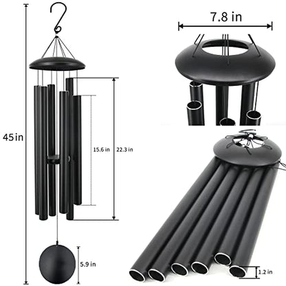 ASTARIN 45 in Memorial Wind Chimes Large with 6 Heavy Tubes - size: 45" Black