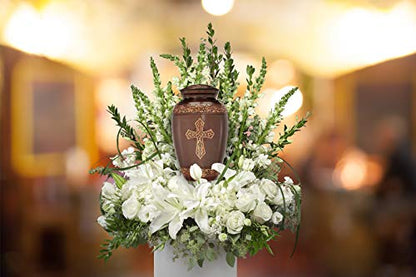 Bronze Cross Cremation Urns for Human Ashes Adult Male & Female Urns - color: Brushed Bronze, size: Extra Large