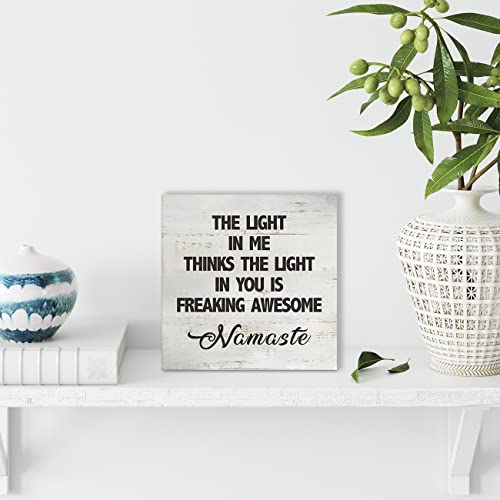 Namaste Quote the Light in Me Thinks the Light in You Wood Box Sign - color: Brown