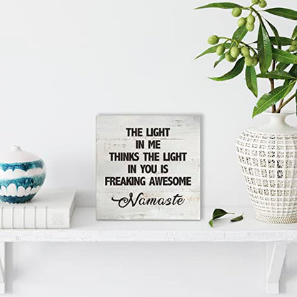 Namaste Quote the Light in Me Thinks the Light in You Wood Box Sign - color: Brown