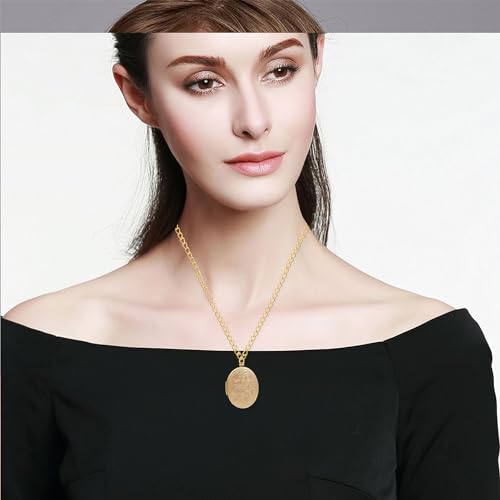 Vintage Engraved Flower Empaistic Photo Locket Hold Picture Oval Round Pendant Necklace Antique Carved Pattern Souvenir Memorial Clavicle Jewelry for Women