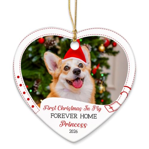 1st Christmas in My Forever Home Ceramic Ornament, Personalized Photo Dog First Xmas in New Home Ornament, Pet Christmas Tree Keepsake Gifts for Dog Dad Mom, Custom Name Pet Lover Ceramic Ornaments - color: 1st Christmas in My Forever Home Ornament