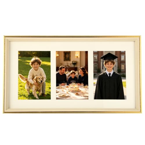 8x16 College Triple Photo Frame with Tempered Glass, PS10-BGT6 - color: BlueGolden, size: 8X16 inch