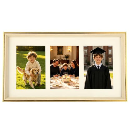8x16 College Triple Photo Frame with Tempered Glass, PS10-BGT6 - color: BlueGolden, size: 8X16 inch