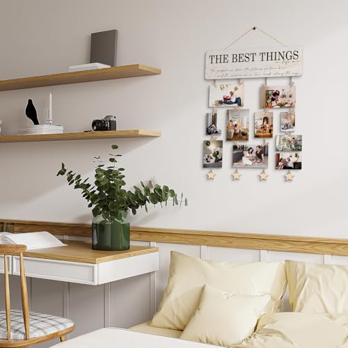 Family Picture Photo Display Board Collage Photo Hanging Display, Picture Board Wood Rustic Frames, Hanging Photo Display with Clips, Home Bedroom Wall Decor, The Best Things in Life are the People We Love