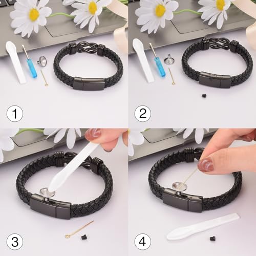 abooxiu Urn Bracelet for Ashes Leather Cremation Bracelet for Human Ashes Stainless Steel Ash Bracelets Memorial Cremation Jewelry Keepsake Bangle for Men - style: Gift Box-Black Knot