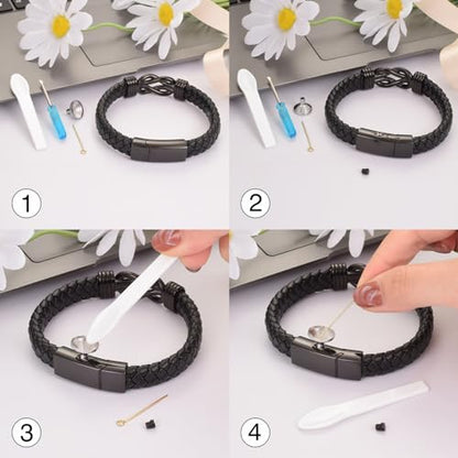 abooxiu Urn Bracelet for Ashes Leather Cremation Bracelet for Human Ashes Stainless Steel Ash Bracelets Memorial Cremation Jewelry Keepsake Bangle for Men - style: Gift Box-Black Knot