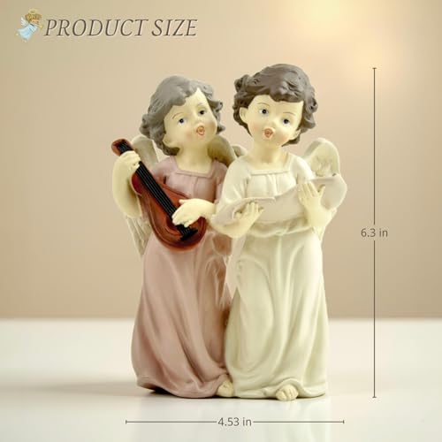 Musical Angel Duo Figurine, Singing and Playing Angels, 6.3 Inch | Hand-painted resin angel choir figurine for tabletops, Christmas displays and music rooms; a meaningful gift for women - color: Singing and Instrument Angel