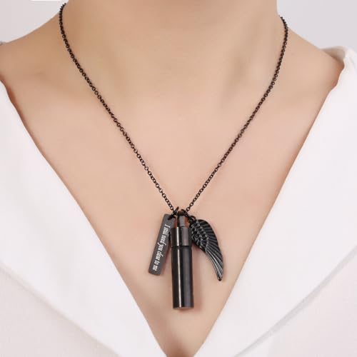 Dog/Cat Paw Print Cylinder Cremation Jewelry For Pet Ashes Keepsake Urn Necklace Women Men Memorial Pendant - I Still Need You Close To Me - color: Black