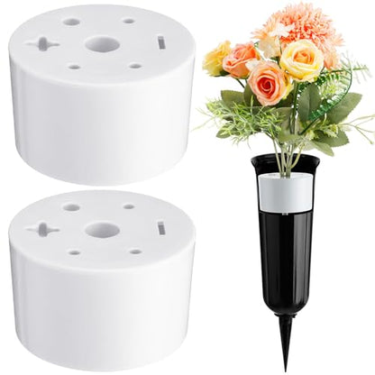 FillTouch 2 Pcs Cemetery Grave Vase Inserts Plastic Flowers Holder Bracket with 7 Hole Cylindrical Reusable Cemetery Flower Holder for Grave Vase Decorations, Keeping Bouquets in Place