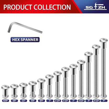 1/4-20 x 3/4" 20Pcs Flat Head Hex Socket Cap Screws Bolts Barrel Nuts Kit, 304 Stainless Steel 18-8, Full Thread by SG TZH (with Hex Spanner) - color: Silver, size: 1/4-20 x 3/4"