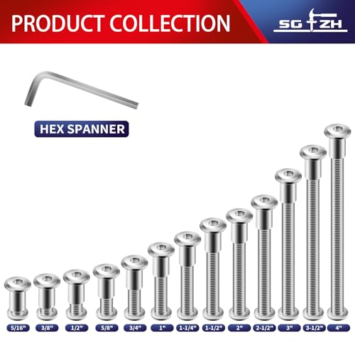 1/4-20 x 1/2" 20Pcs Flat Head Hex Socket Cap Screws Bolts Barrel Nuts Kit, 304 Stainless Steel 18-8, Full Thread by SG TZH (with Hex Spanner) - color: Silver, size: 1/4-20 x 1/2"