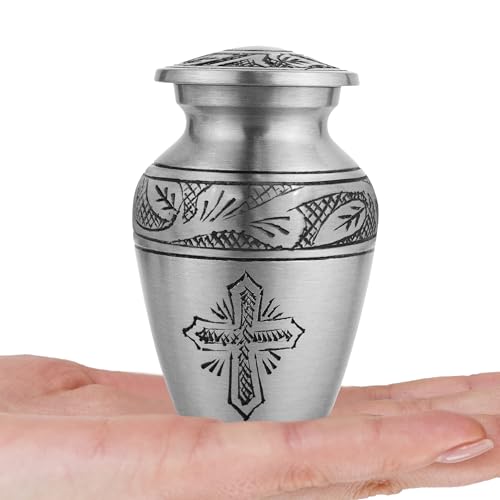 Trupoint Memorials Cremation Urns for Human Ashes, Funeral Memorial Urn for Male and Female, Decorative Burial Metal Urn Collection for Adult Men & Women - Cross Pewter, 4 Keepsakes - color: Silver Cross, size: Keepsake