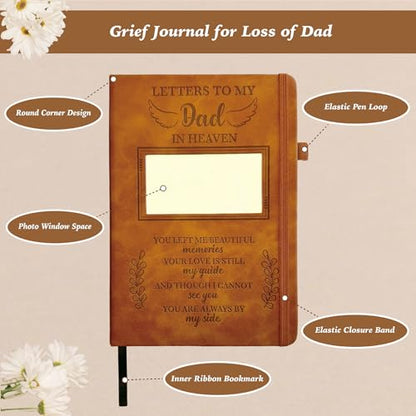 Dad Grieving Gift, Sympathy Condolence Remembrance Memorial Gifts | Letters To My Dad In Heaven Faux Leather Journal with Window Cover 200 Pages A5 Lined for Family Friend Who Loss of Father - style: Dad