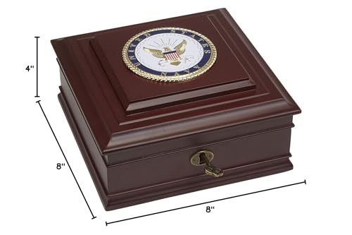 Allied Frame US Navy Medallion Desktop Box | Made in USA, Eco-Friendly Materials, cherry wood Navy storage box with velvet lining and official medallion for keepsakes. - color: Navy