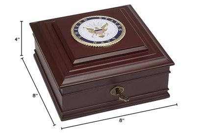 Allied Frame US Navy Medallion Desktop Box | Made in USA, Eco-Friendly Materials, cherry wood Navy storage box with velvet lining and official medallion for keepsakes. - color: Navy