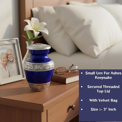 Brass Small Keepsake Cremation Urns for Human Ashes Adult with Velvet Bag - color: Purple, size: 1 Pcs Small