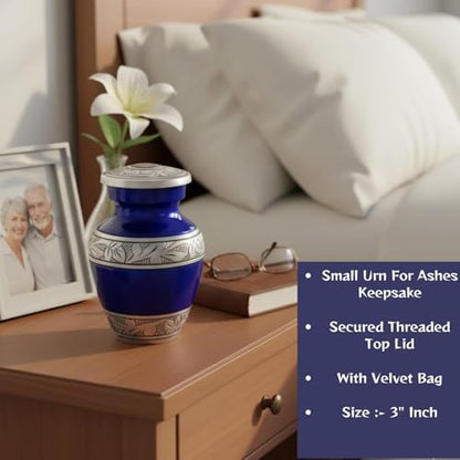 Brass Small Keepsake Cremation Urns for Human Ashes Adult with Velvet Bag - color: Purple, size: 1 Pcs Small
