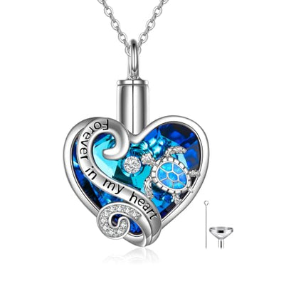 WINNICACA Silver Cremation Urn Necklaces for Ashes of Loved Ones - style: 1-Sea Turtle Crystal Necklace - Blue Opal Turtle