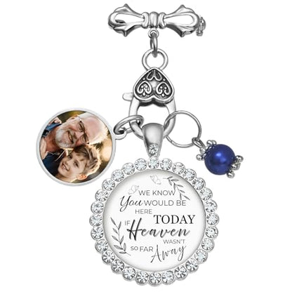 Wedding Bouquet Photo Charms Memorial Custom Boutonniere Bachelor Bridal - style: Rhintestone w/Wedding Theme
