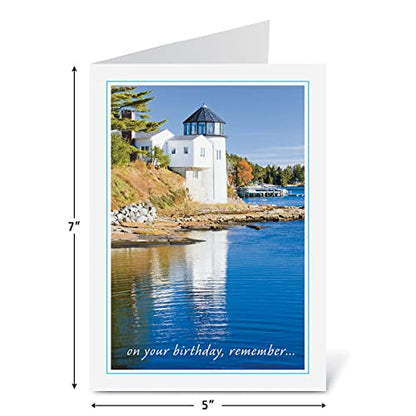 Current Waterside Happy Birthday Greeting Card Set - Value Pack of 20 Cards With White Envelopes, 10 Tropical Beach Lighthouse Designs, Large 5" x 7" Assortment - color: Waterside